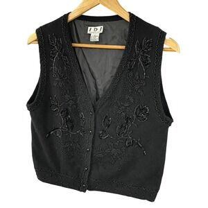 Vintage IDI Mathew H Women Beaded Angora Blend Vest Size M Floral Boxy Hong Kong